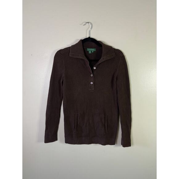 LAUREN Ralph Lauren sweater Brown Size Medium 3/4 Button Long Sleeve - Picture 1 of 15